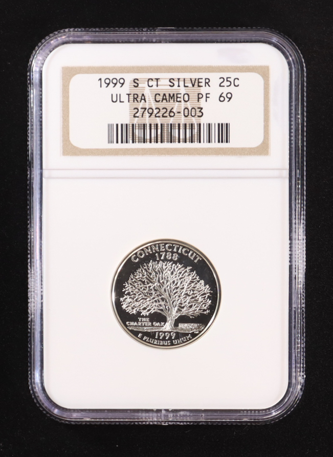 1999-S U.S. State Quarter Series - Connecticut - 90% Silver Proof (NGC PF69 ULTRA CAMEO) at PristineAuction.com 1999-S U.S. State Quarter Series - Connecticut - 90% Silver Proof (NGC PF69 ULTRA CAMEO) at PristineAuction.com