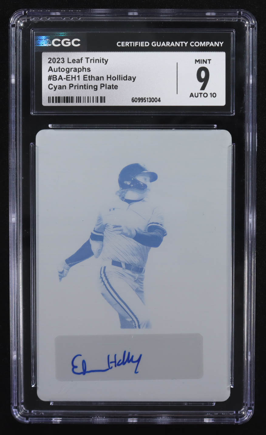 Ethan Holiday 2023 Leaf Trinity Cyan Printing Plate Autographs #BA-EH1 RC #1/1 (CGC 9 | Autograph Graded CGC 10) at PristineAuction.com Ethan Holiday 2023 Leaf Trinity Cyan Printing Plate Autographs #BA-EH1 RC #1/1 (CGC 9 | Autograph Graded CGC 10) at PristineAuction.com