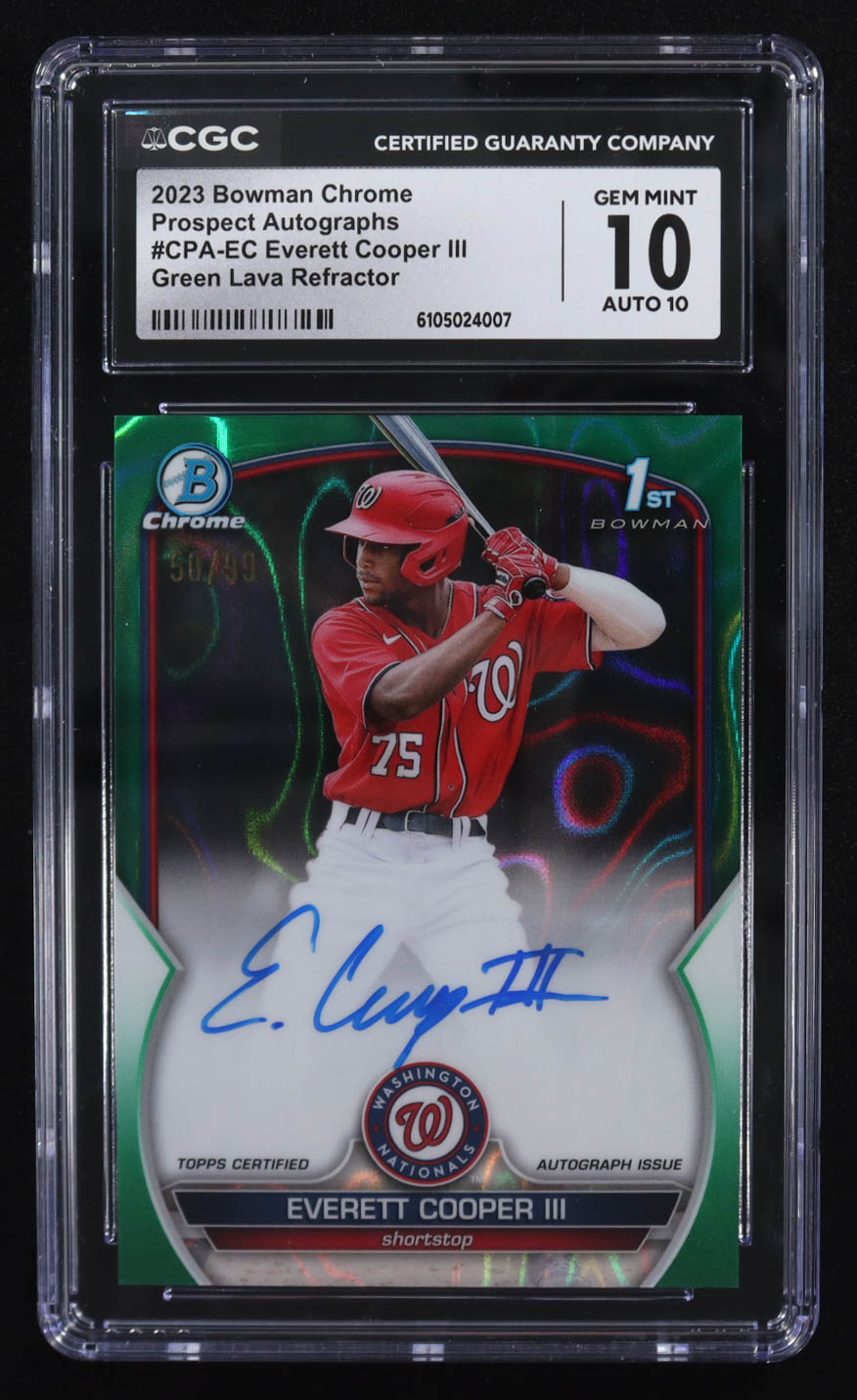 Everett Cooper III 2023 Bowman Chrome Prospect Autographs Green Lava Refractor #CPA-EC RC #50/99 (CGC 10 | Autograph Graded CGC 10) at PristineAuction.com Everett Cooper III 2023 Bowman Chrome Prospect Autographs Green Lava Refractor #CPA-EC RC #50/99 (CGC 10 | Autograph Graded CGC 10) at PristineAuction.com