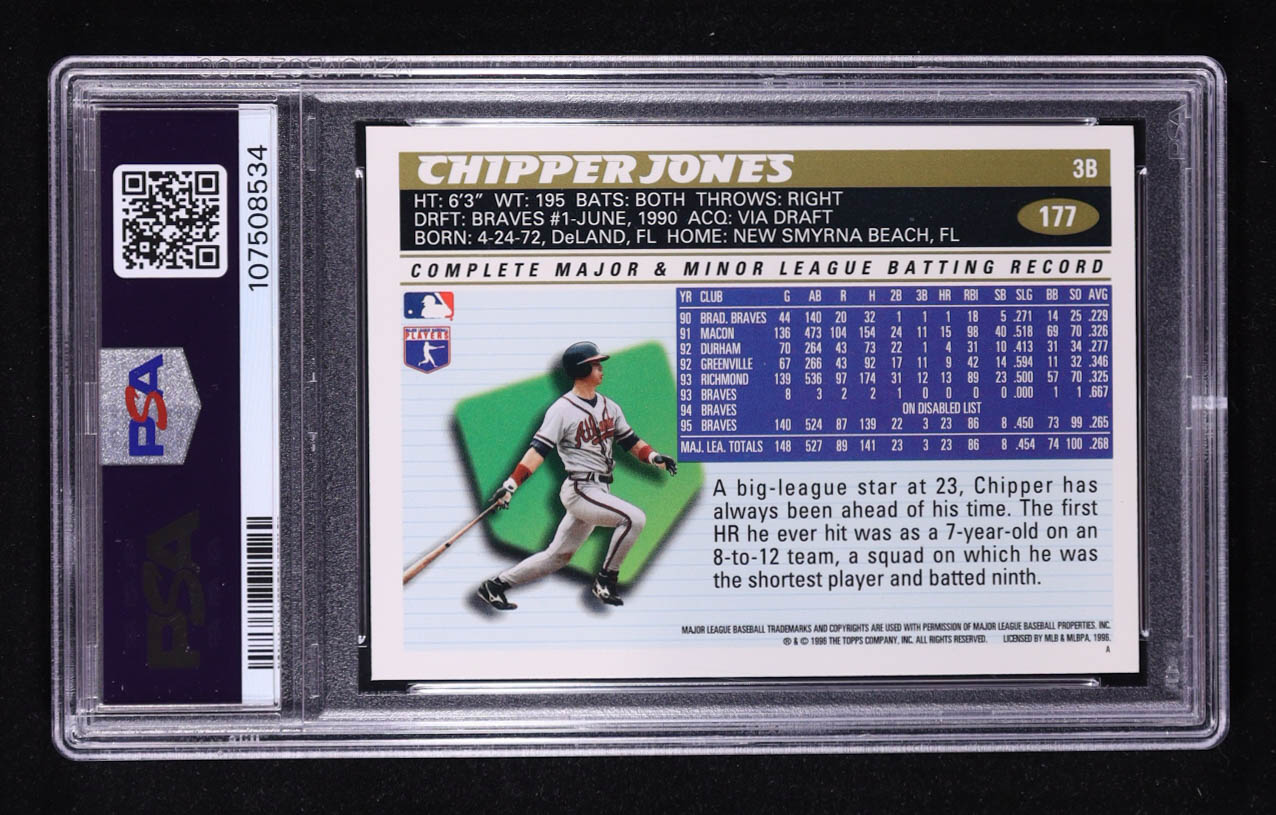 Chipper Jones 1996 Topps #177 (PSA 10) at PristineAuction.com Chipper Jones 1996 Topps #177 (PSA 10) at PristineAuction.com