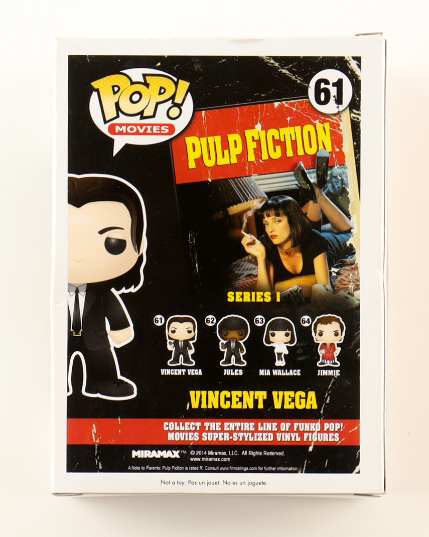 John Travolta Signed "Pulp Fiction" #61 Vincent Vega Funko Pop! Vinyl Figure (PSA) at PristineAuction.com John Travolta Signed "Pulp Fiction" #61 Vincent Vega Funko Pop! Vinyl Figure (PSA) at PristineAuction.com