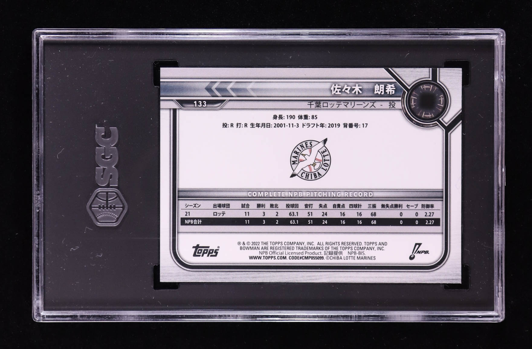 Roki Sasaki 2022 Bowman NPB #133 RC (SGC 10) at PristineAuction.com Roki Sasaki 2022 Bowman NPB #133 RC (SGC 10) at PristineAuction.com