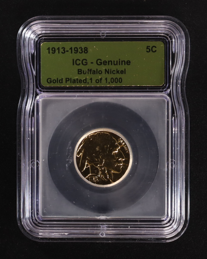 (1913-1938) Buffalo 5C Nickel - Gold Plated Limited Edition Numbered 1 of 1,000 (ICG Genuine) at PristineAuction.com (1913-1938) Buffalo 5C Nickel - Gold Plated Limited Edition Numbered 1 of 1,000 (ICG Genuine) at PristineAuction.com