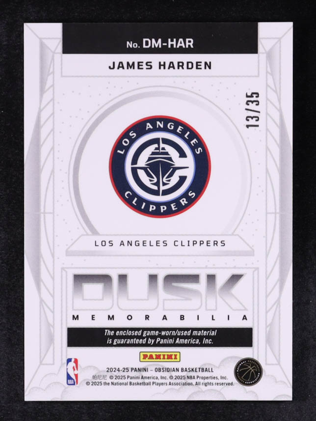 James Harden 2024-25 Panini Obsidian Dusk Memorabilia Electric Etch Bronze Flood #22 #13/35 at PristineAuction.com James Harden 2024-25 Panini Obsidian Dusk Memorabilia Electric Etch Bronze Flood #22 #13/35 at PristineAuction.com