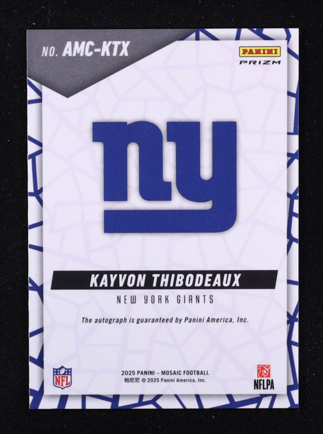 Kayvon Thibodeaux 2025 Panini Mosaic Autographs Mosaic Choice Fusion Red and Yellow #13 at PristineAuction.com Kayvon Thibodeaux 2025 Panini Mosaic Autographs Mosaic Choice Fusion Red and Yellow #13 at PristineAuction.com