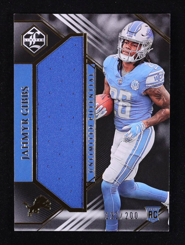 Jahmyr Gibbs 2023 Limited Unlimited Potential Jerseys #13 #131/200 RC at PristineAuction.com Jahmyr Gibbs 2023 Limited Unlimited Potential Jerseys #13 #131/200 RC at PristineAuction.com