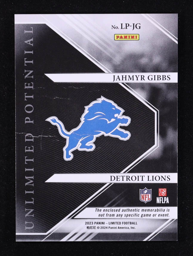 Jahmyr Gibbs 2023 Limited Unlimited Potential Jerseys #13 #131/200 RC at PristineAuction.com Jahmyr Gibbs 2023 Limited Unlimited Potential Jerseys #13 #131/200 RC at PristineAuction.com