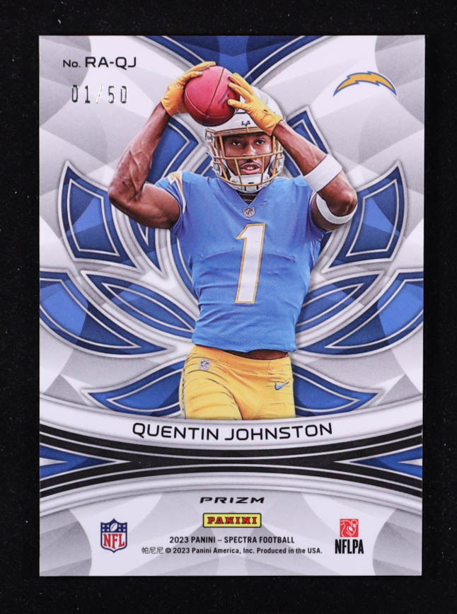 Quentin Johnston 2023 Panini Spectra Rookie Aura Interstellar #6 #01/50 RC at PristineAuction.com Quentin Johnston 2023 Panini Spectra Rookie Aura Interstellar #6 #01/50 RC at PristineAuction.com