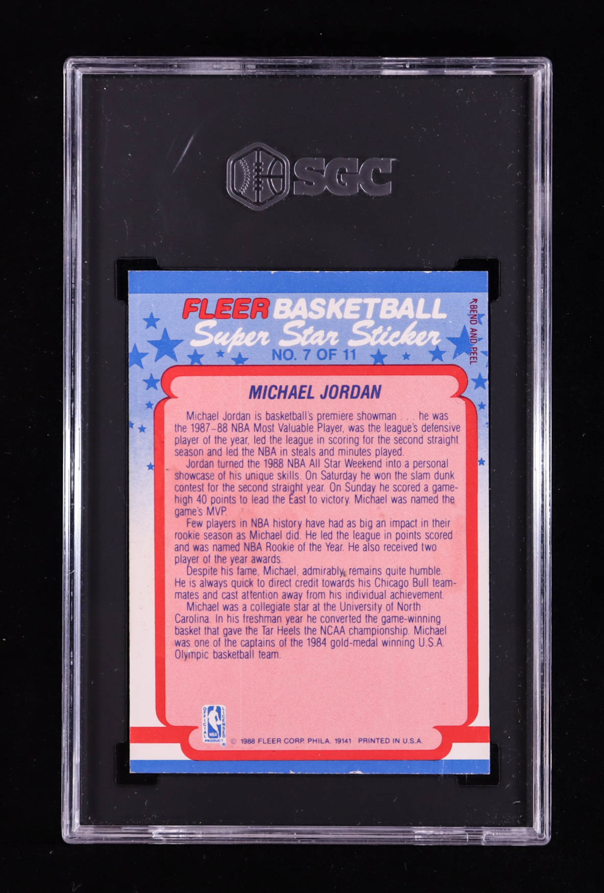 Michael Jordan 1988-89 Fleer Stickers #7 (SGC 5) at PristineAuction.com Michael Jordan 1988-89 Fleer Stickers #7 (SGC 5) at PristineAuction.com
