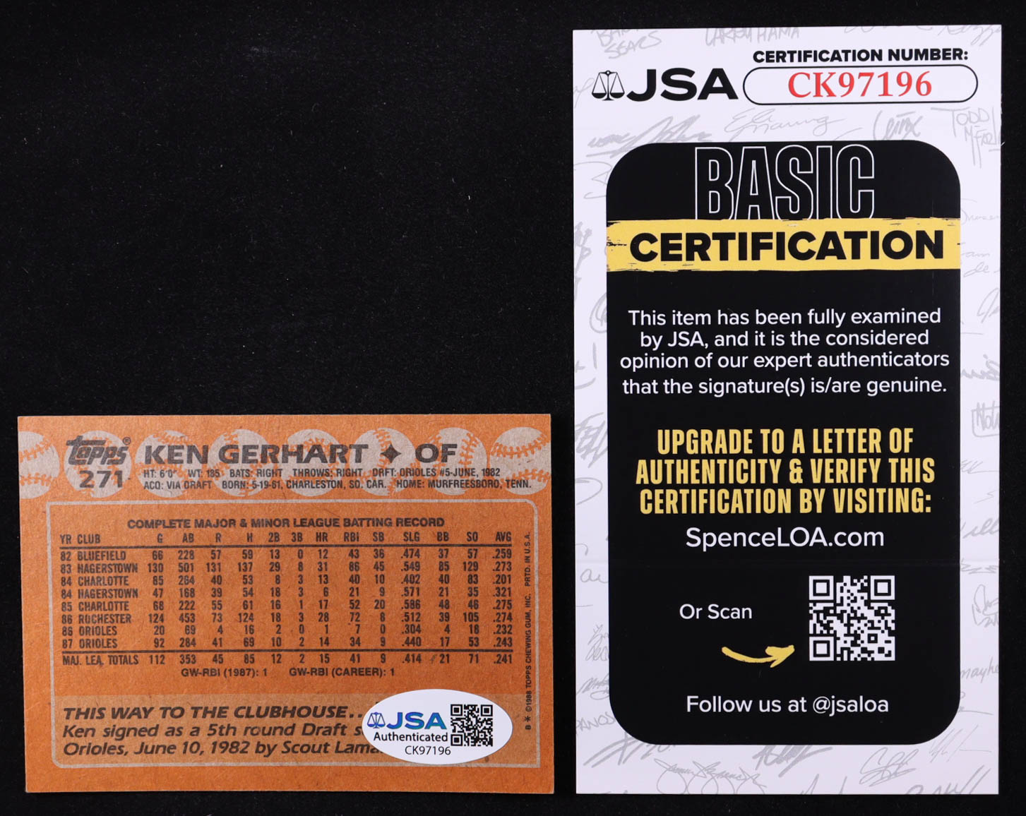 Ken Gerhart Signed 1988 Topps #271 (JSA) at PristineAuction.com Ken Gerhart Signed 1988 Topps #271 (JSA) at PristineAuction.com