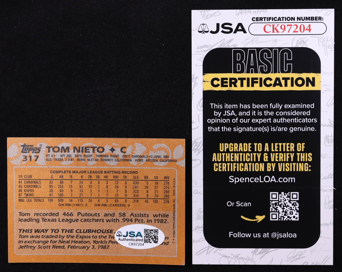 Tom Nieto Signed 1988 Topps #317 (JSA) at PristineAuction.com Tom Nieto Signed 1988 Topps #317 (JSA) at PristineAuction.com