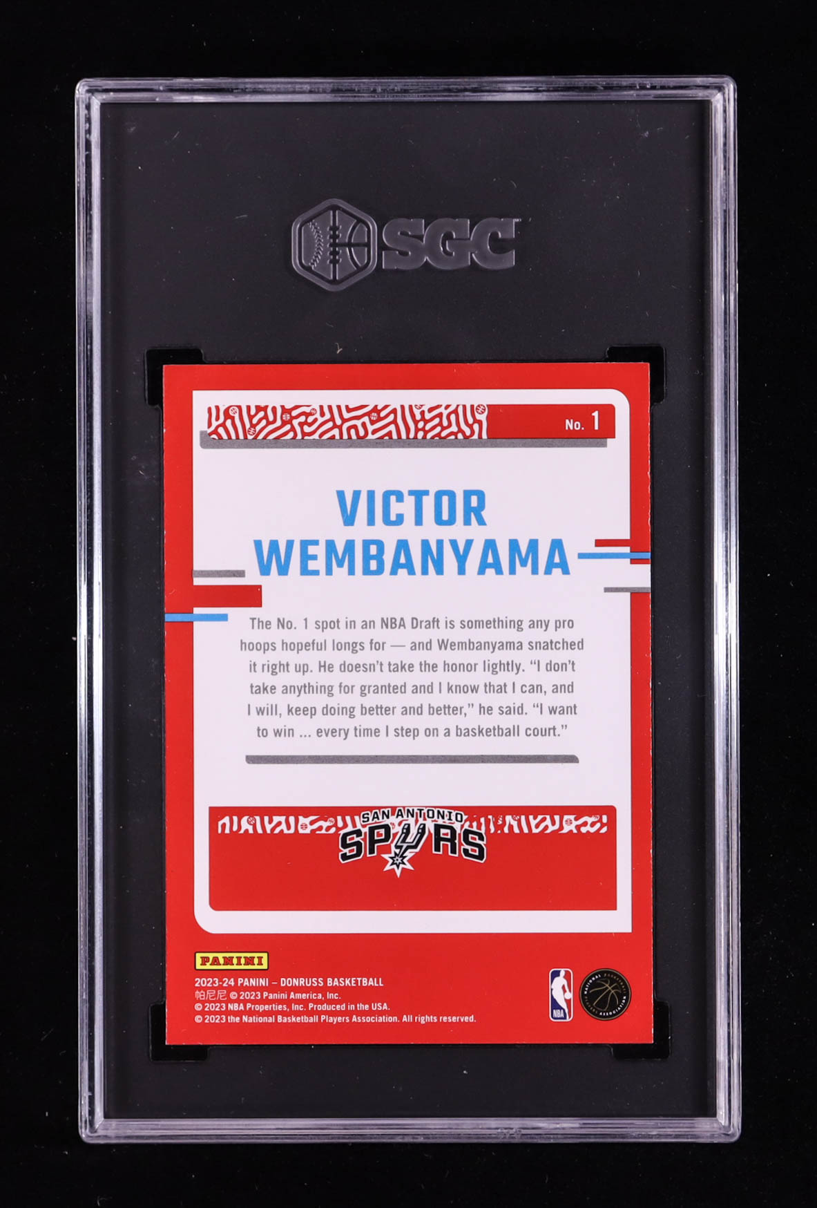 Victor Wembanyama 2023-24 Donruss The Rookies #1 RC (SGC 9.5) at PristineAuction.com Victor Wembanyama 2023-24 Donruss The Rookies #1 RC (SGC 9.5) at PristineAuction.com