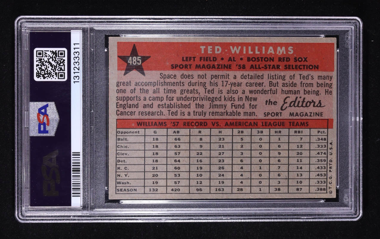 Ted Williams 1958 Topps #485 AS (PSA 6) at PristineAuction.com Ted Williams 1958 Topps #485 AS (PSA 6) at PristineAuction.com