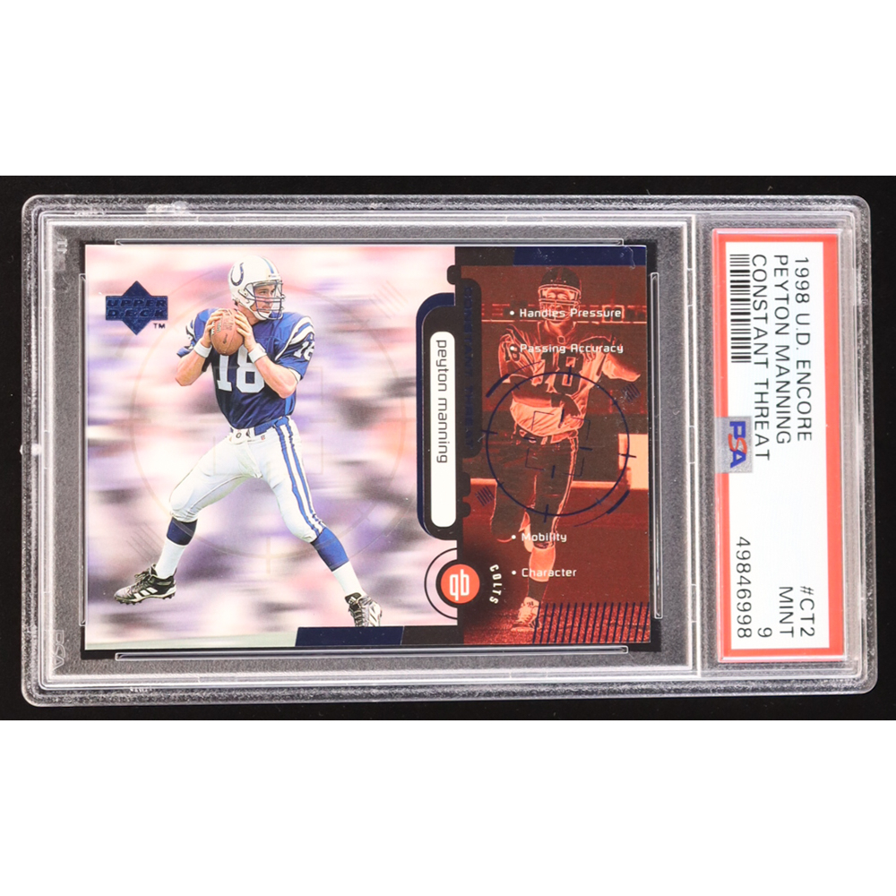 Peyton Manning 1998 Upper Deck Encore Constant Threat #CT2 RC (PSA 9) at PristineAuction.com