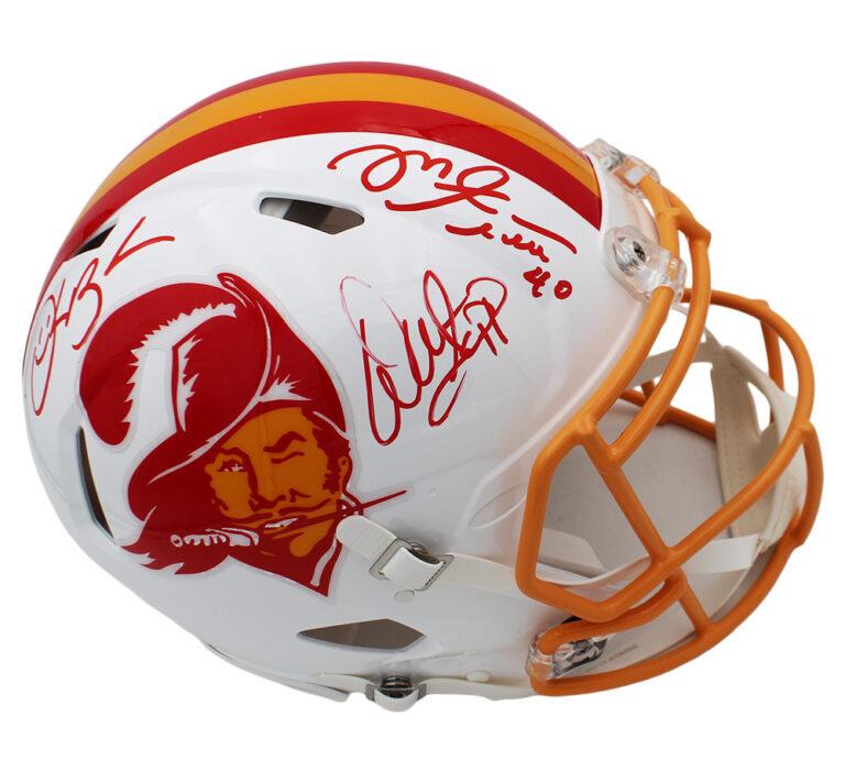 Mike Alstott, Derrick Brooks, Warren Sapp Signed Buccaneers Full-Size Throwback Alternate Speed Helmet (Beckett) at PristineAuction.com Mike Alstott, Derrick Brooks, Warren Sapp Signed Buccaneers Full-Size Throwback Alternate Speed Helmet (Beckett) at PristineAuction.com