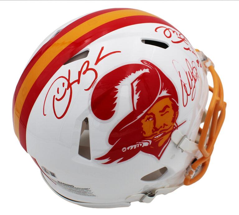 Mike Alstott, Derrick Brooks, Warren Sapp Signed Buccaneers Full-Size Throwback Alternate Speed Helmet (Beckett) at PristineAuction.com Mike Alstott, Derrick Brooks, Warren Sapp Signed Buccaneers Full-Size Throwback Alternate Speed Helmet (Beckett) at PristineAuction.com
