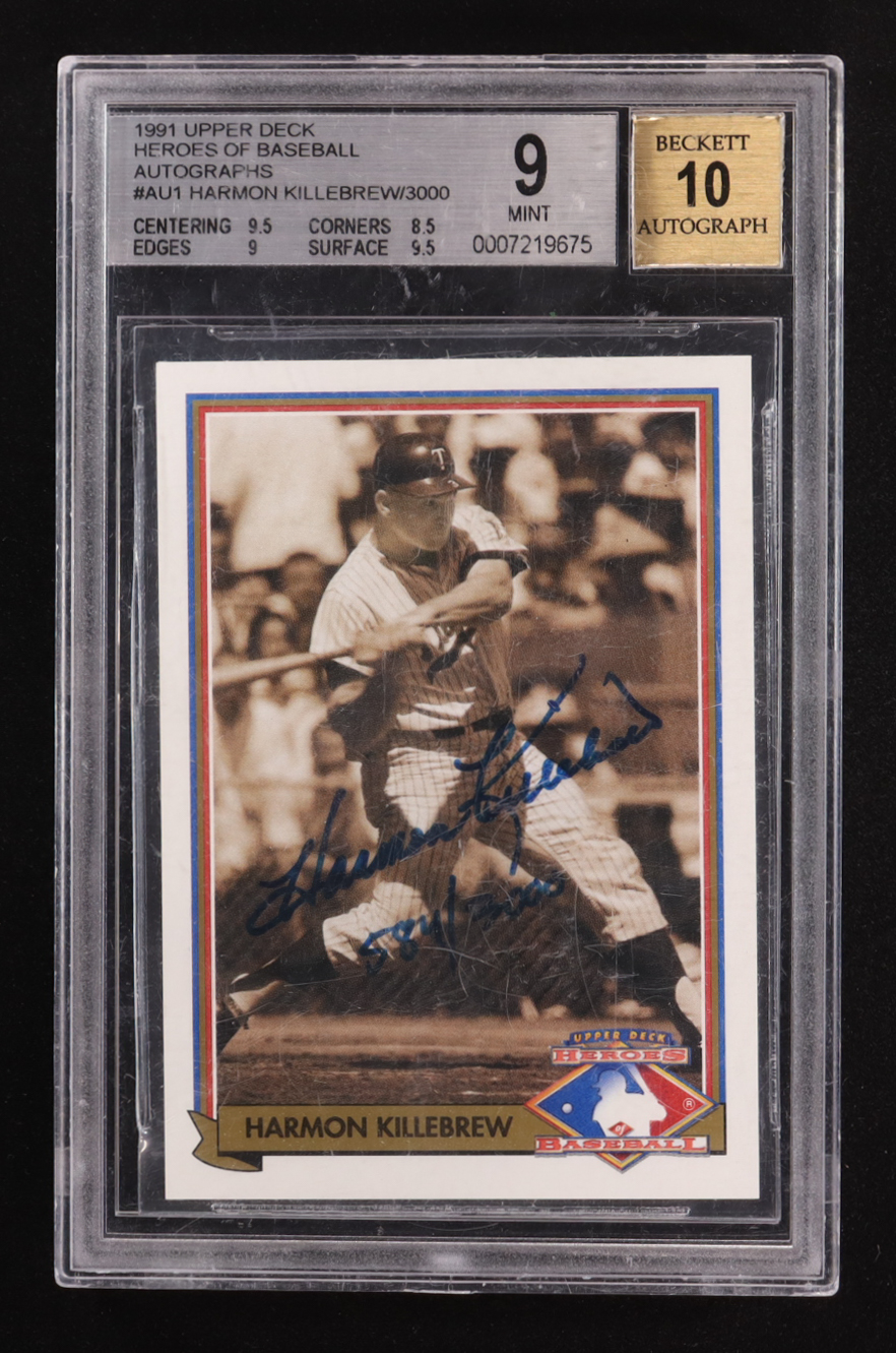 Harmon Killebrew 1991 Upper Deck Heroes of Baseball #AU1 AU #584/3000 (BGS 9 | Autograph Grade 10) at PristineAuction.com Harmon Killebrew 1991 Upper Deck Heroes of Baseball #AU1 AU #584/3000 (BGS 9 | Autograph Grade 10) at PristineAuction.com