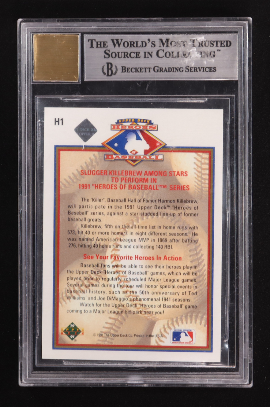 Harmon Killebrew 1991 Upper Deck Heroes of Baseball #AU1 AU #584/3000 (BGS 9 | Autograph Grade 10) at PristineAuction.com Harmon Killebrew 1991 Upper Deck Heroes of Baseball #AU1 AU #584/3000 (BGS 9 | Autograph Grade 10) at PristineAuction.com