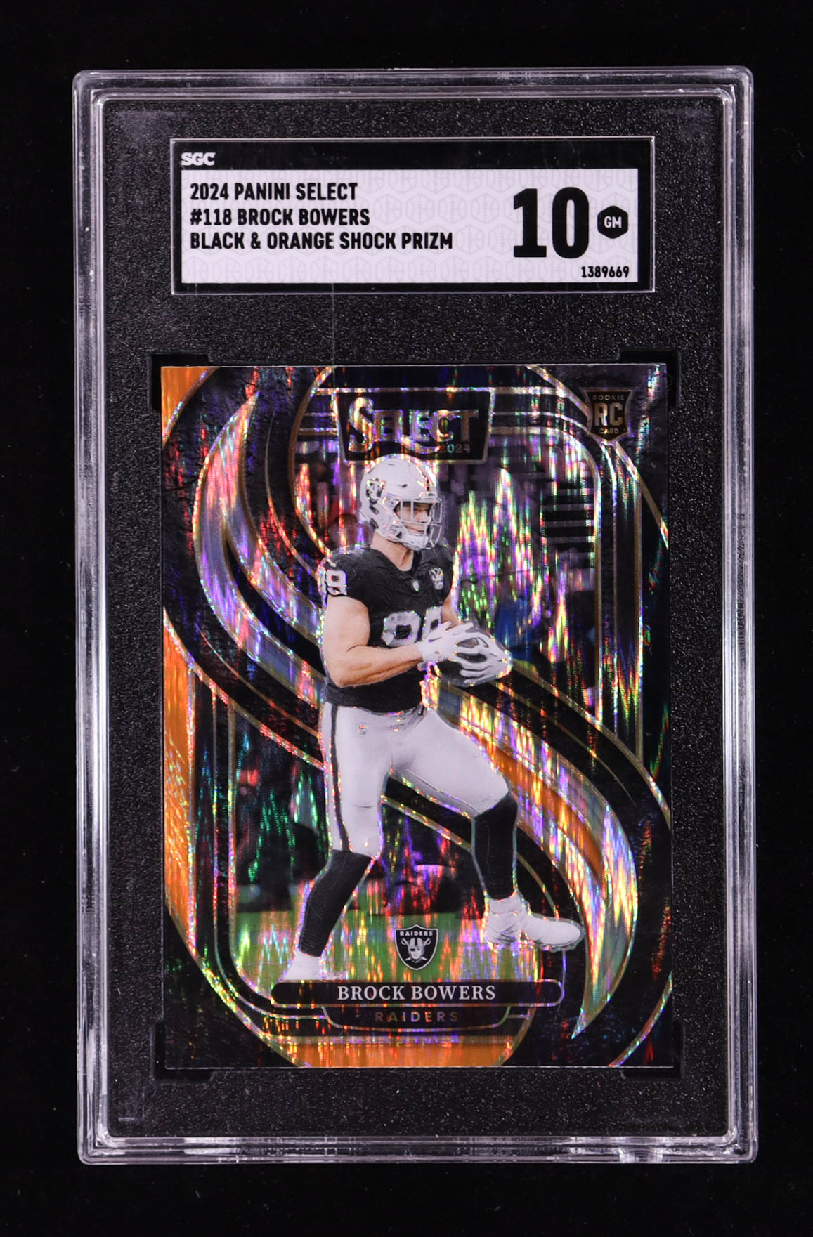 Brock Bowers 2024 Select Prizm Black and Orange Shock #118 RC (SGC 10) at PristineAuction.com Brock Bowers 2024 Select Prizm Black and Orange Shock #118 RC (SGC 10) at PristineAuction.com
