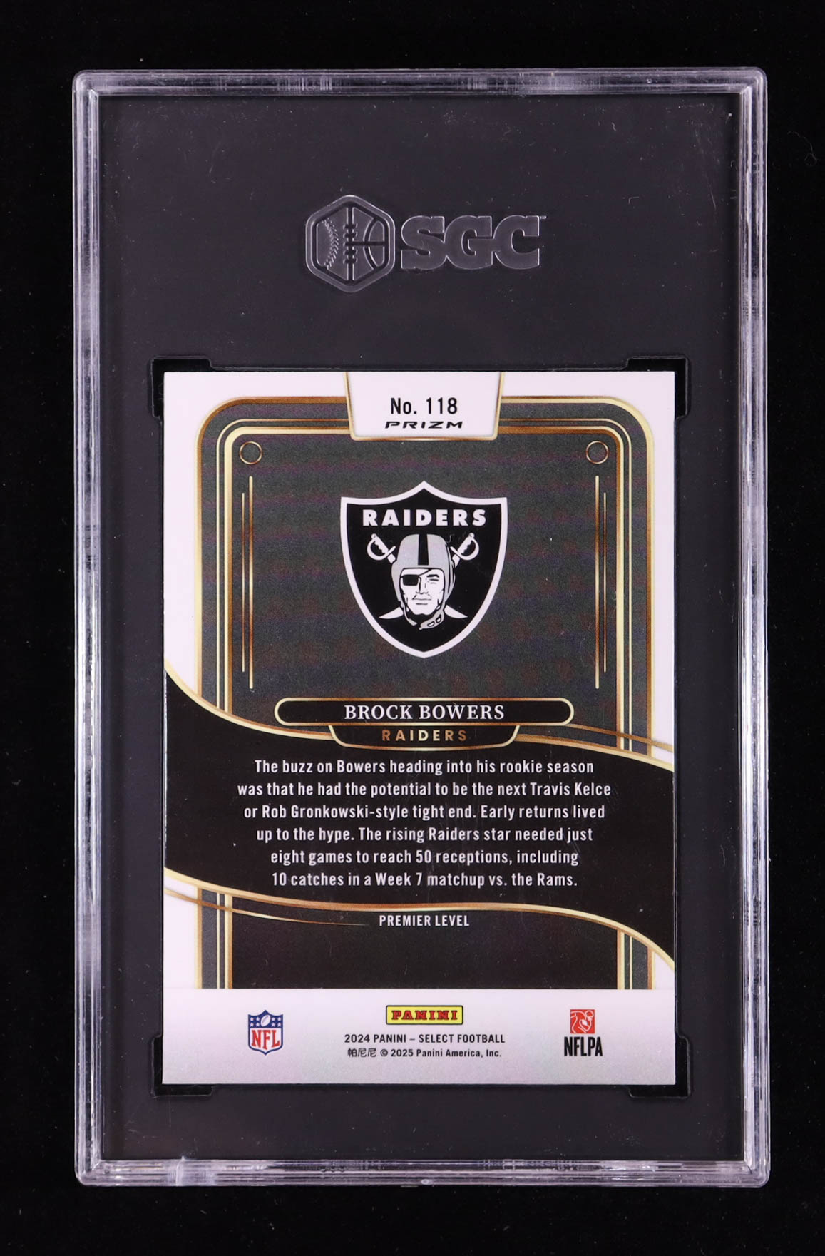 Brock Bowers 2024 Select Prizm Black and Orange Shock #118 RC (SGC 10) at PristineAuction.com Brock Bowers 2024 Select Prizm Black and Orange Shock #118 RC (SGC 10) at PristineAuction.com