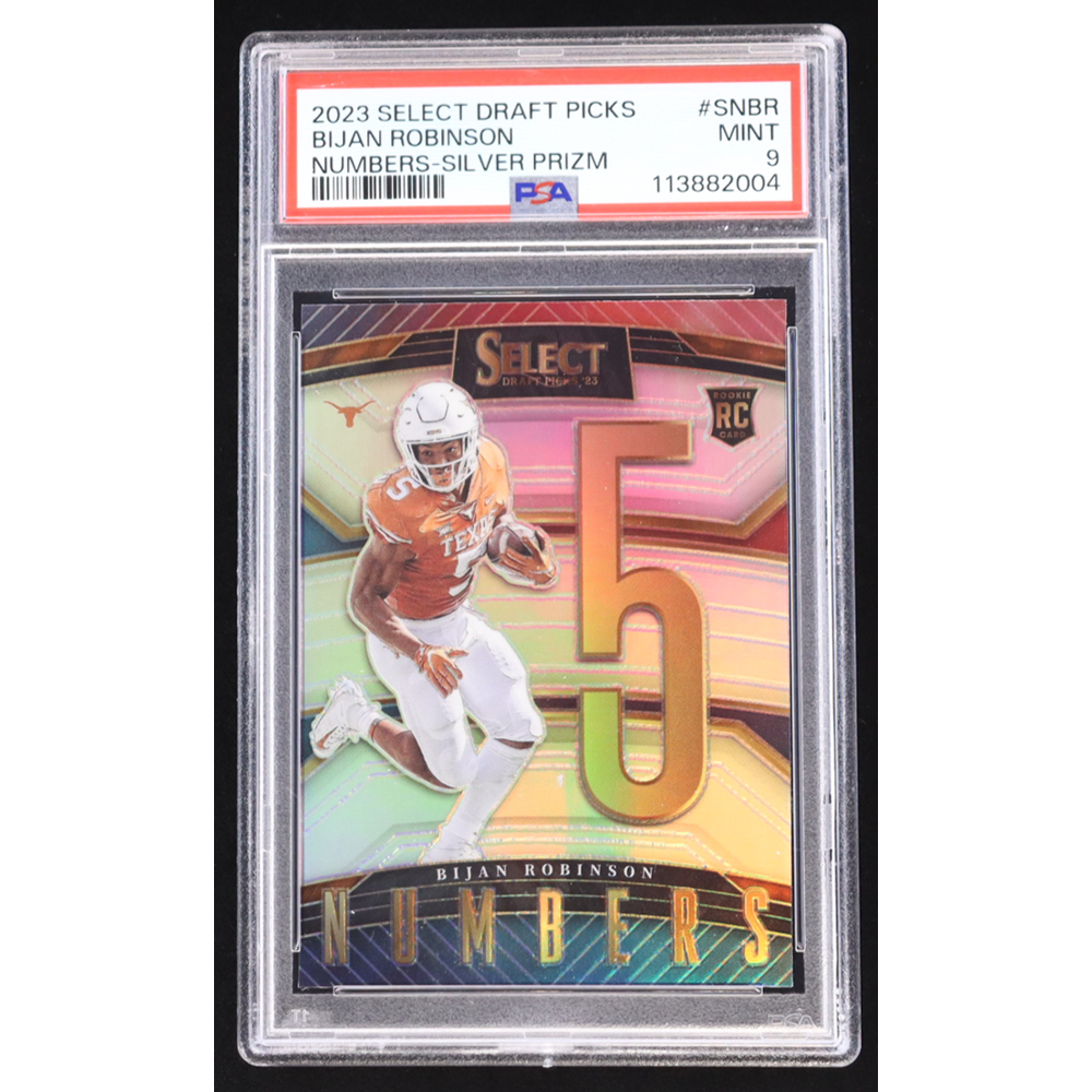 Bijan Robinson 2023 Panini Select Draft Picks Numbers Silver Prizm #SN-BR RC (PSA 9) at PristineAuction.com