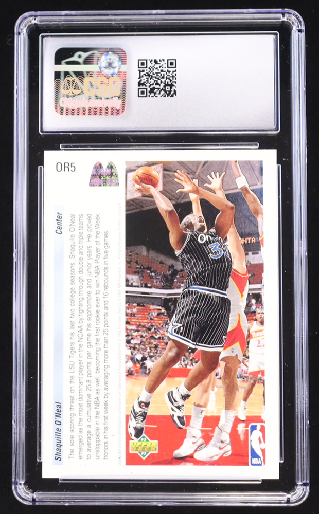 Shaquille O'Neal 1992-93 Upper Deck Mcdonald's Orlando Magic Future Force #OR5 RC (CSG 9) at PristineAuction.com Shaquille O'Neal 1992-93 Upper Deck Mcdonald's Orlando Magic Future Force #OR5 RC (CSG 9) at PristineAuction.com