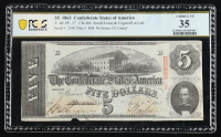 1863 Confederate $5 Currency Note, No Series T-60 (PCGS Very Fine 35) at PristineAuction.com
