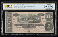 1864 Confederate $10 Currency Note T-68, 1st Series in Roman Letters (PCGS Very Fine 30 PPQ) at PristineAuction.com