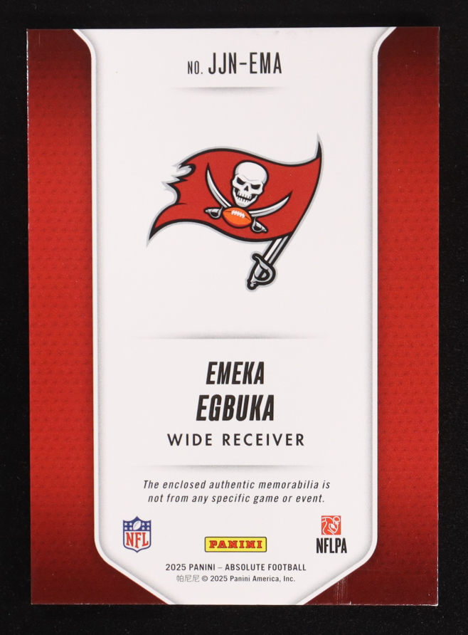 Emeka Egbuka 2025 Panini Absolute Jumbo Jersey Numbers #JJN-EMA RC #26/49 at PristineAuction.com Emeka Egbuka 2025 Panini Absolute Jumbo Jersey Numbers #JJN-EMA RC #26/49 at PristineAuction.com