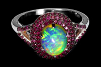 2.10 Carats Opal & Ruby Ring | $1,600 Estimated Retail Value (UGL Cert) | Brand New at PristineAuction.com