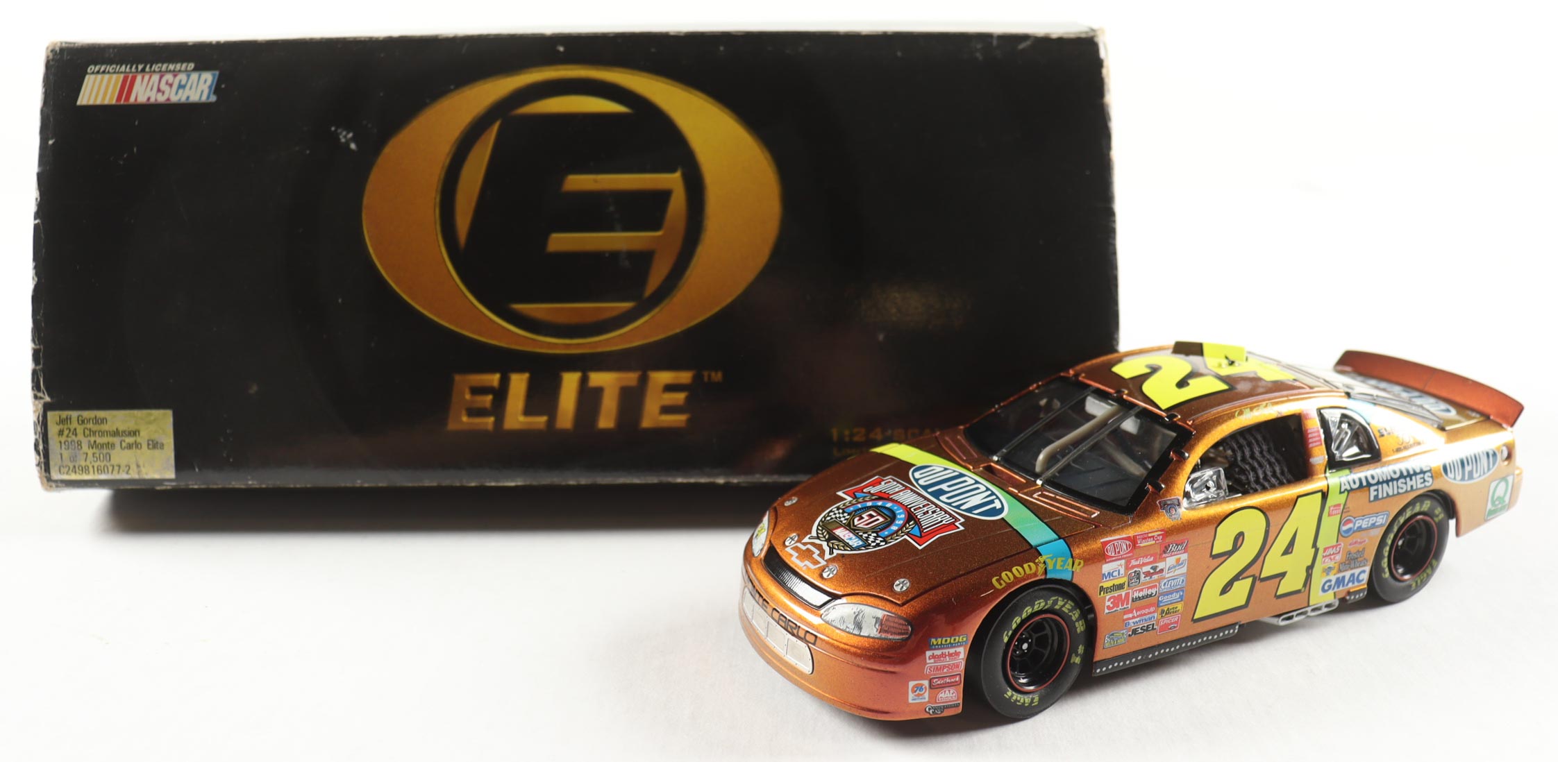 Jeff Gordon LE NASCAR #24 DuPont Chromalusion 1998 Monte Carlo Elite - 1:24 Premium Die-Cast Car at PristineAuction.com Jeff Gordon LE NASCAR #24 DuPont Chromalusion 1998 Monte Carlo Elite - 1:24 Premium Die-Cast Car at PristineAuction.com