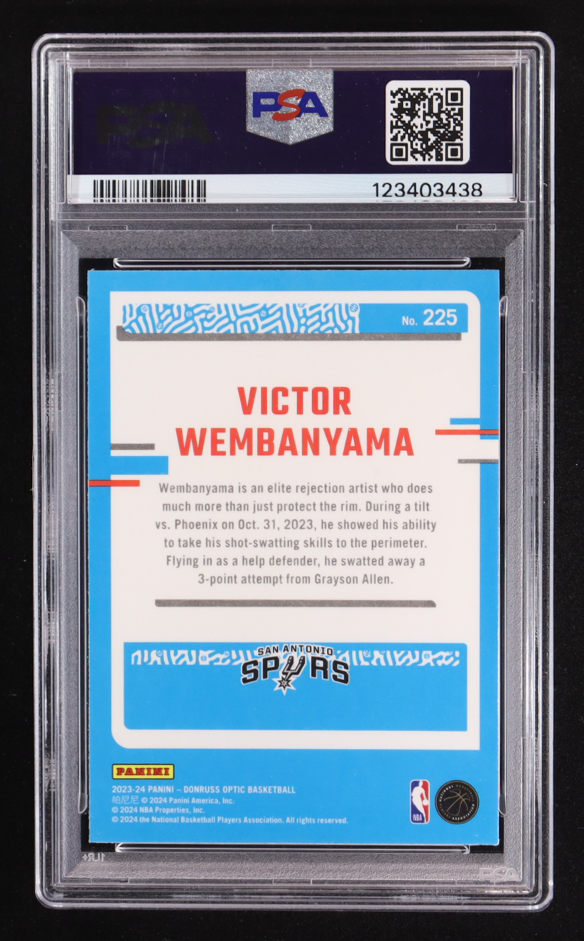 Victor Wembanyama 2023 Panini Donruss Optic RR #225 RC (PSA 10) at PristineAuction.com Victor Wembanyama 2023 Panini Donruss Optic RR #225 RC (PSA 10) at PristineAuction.com