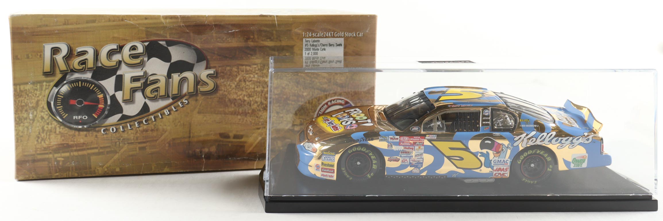 Terry Labonte NASCAR #5 Kellogg's / Cherry Berry Swirls 2000 Monte Carlo 1:24 Scale 24kt Gold Die-cast Car at PristineAuction.com Terry Labonte NASCAR #5 Kellogg's / Cherry Berry Swirls 2000 Monte Carlo 1:24 Scale 24kt Gold Die-cast Car at PristineAuction.com