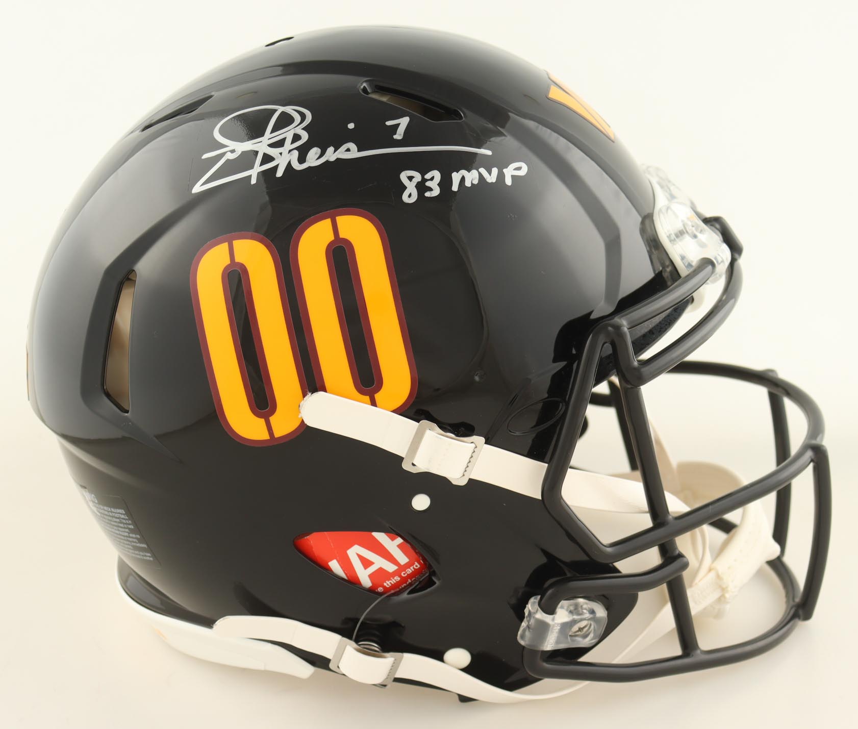 Joe Thesiman Signed Commanders Alternate Full-Size Authentic On-Field Speed Helmet Inscribed "83 MVP" (Beckett) at PristineAuction.com Joe Thesiman Signed Commanders Alternate Full-Size Authentic On-Field Speed Helmet Inscribed "83 MVP" (Beckett) at PristineAuction.com