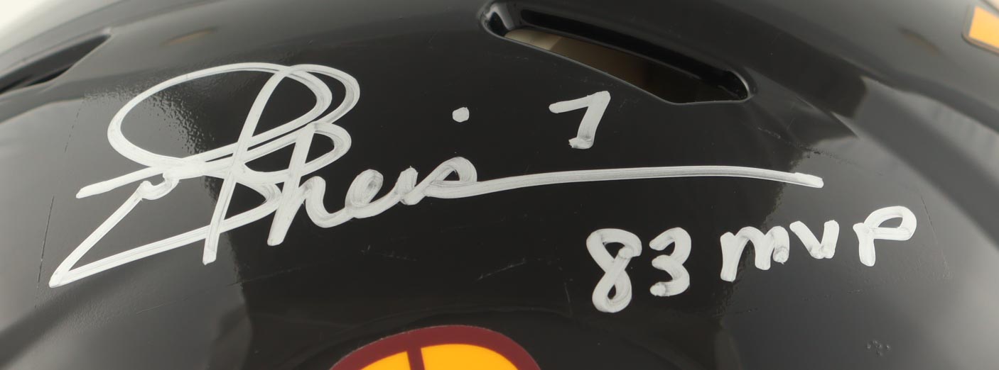 Joe Thesiman Signed Commanders Alternate Full-Size Authentic On-Field Speed Helmet Inscribed "83 MVP" (Beckett) at PristineAuction.com Joe Thesiman Signed Commanders Alternate Full-Size Authentic On-Field Speed Helmet Inscribed "83 MVP" (Beckett) at PristineAuction.com