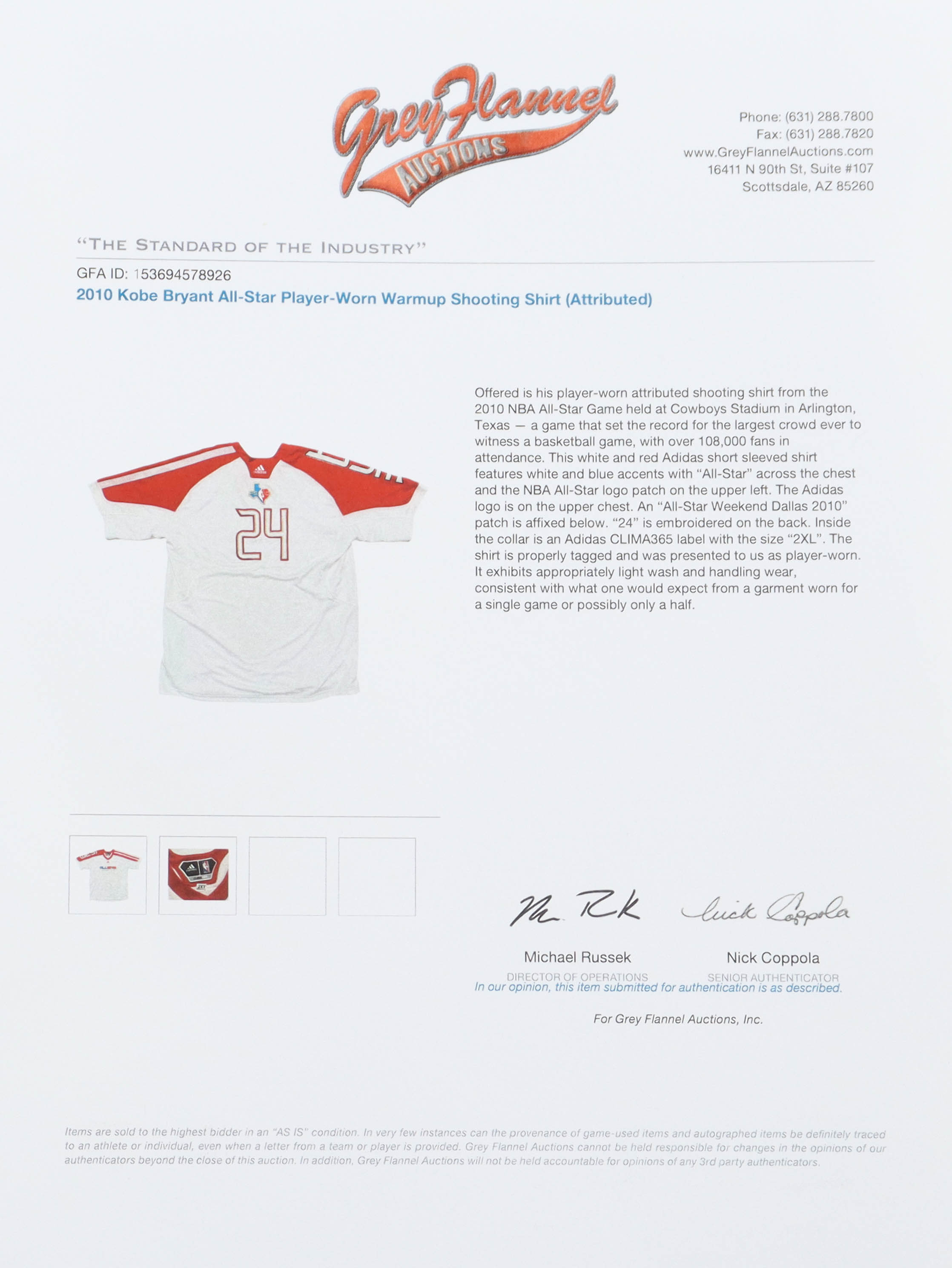 Kobe Bryant Player-Worn 2010 All-Star Game Adidas Shooting Shirt (Grey Flannel LOA) at PristineAuction.com Kobe Bryant Player-Worn 2010 All-Star Game Adidas Shooting Shirt (Grey Flannel LOA) at PristineAuction.com