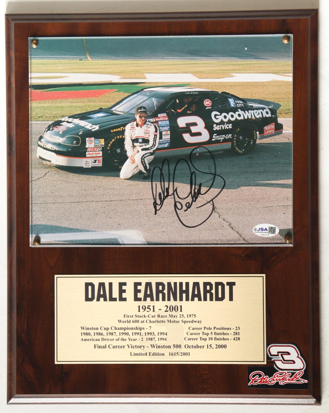 Dale Earnhardt Sr. Signed LE Custom Photo Display Plaque (JSA) at PristineAuction.com Dale Earnhardt Sr. Signed LE Custom Photo Display Plaque (JSA) at PristineAuction.com