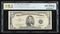 1953-A U.S. $5 Silver Certificate, Blue Seal - Fr. 1656 (FA Block) Signed: Priest / Anderson (PCGS Gem Unc 65 PPQ) at PristineAuction.com