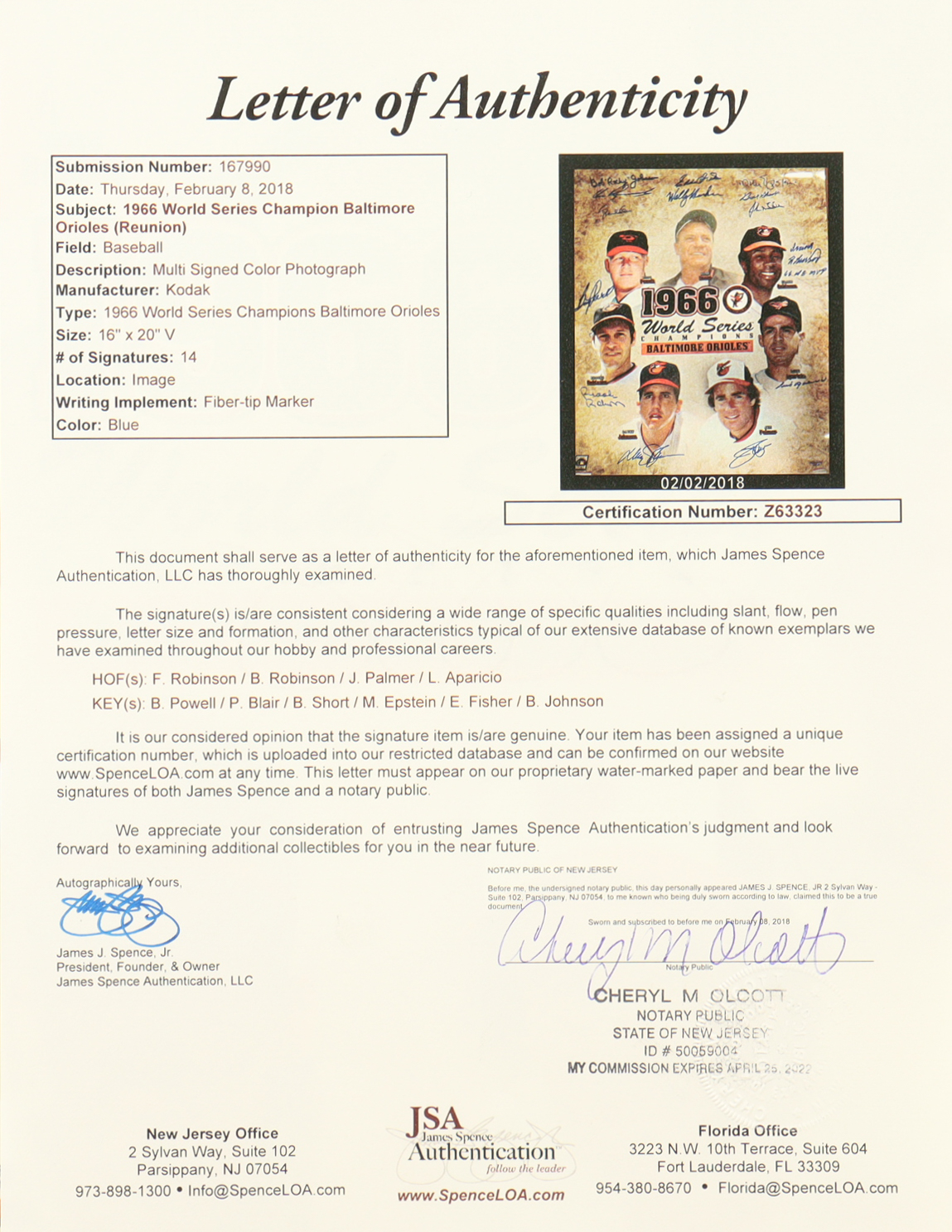 1966 Orioles | 16x20 Poster Team-Signed by (14) with Brooks Robinson, Jim Palmer, Frank Robinson (JSA) at PristineAuction.com 1966 Orioles | 16x20 Poster Team-Signed by (14) with Brooks Robinson, Jim Palmer, Frank Robinson (JSA) at PristineAuction.com