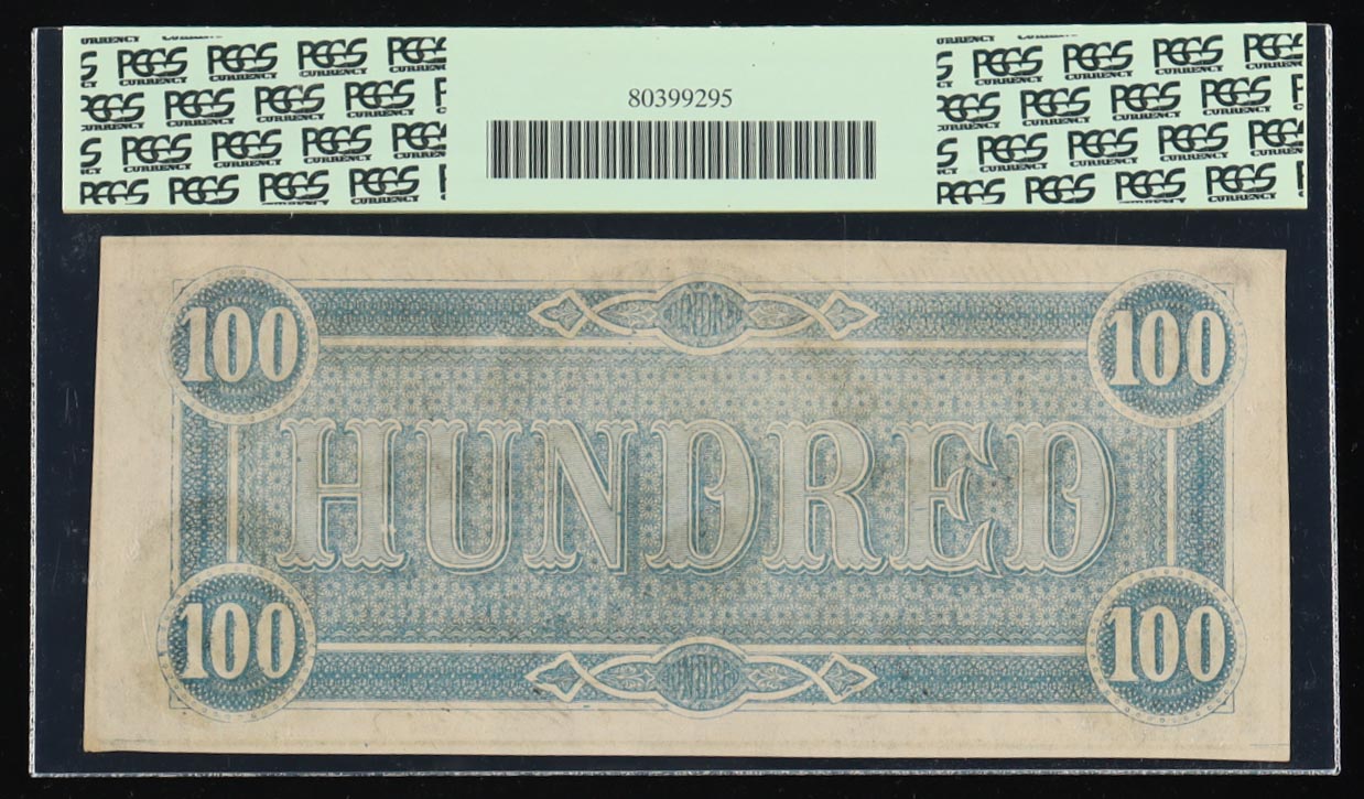 1864 Confederate $100 Currency Note, 2nd Series T-65 (PCGS Choice About New 58) at PristineAuction.com 1864 Confederate $100 Currency Note, 2nd Series T-65 (PCGS Choice About New 58) at PristineAuction.com