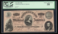 1864 Confederate $100 Currency Note, 2nd Series T-65 (PCGS Choice About New 58) at PristineAuction.com