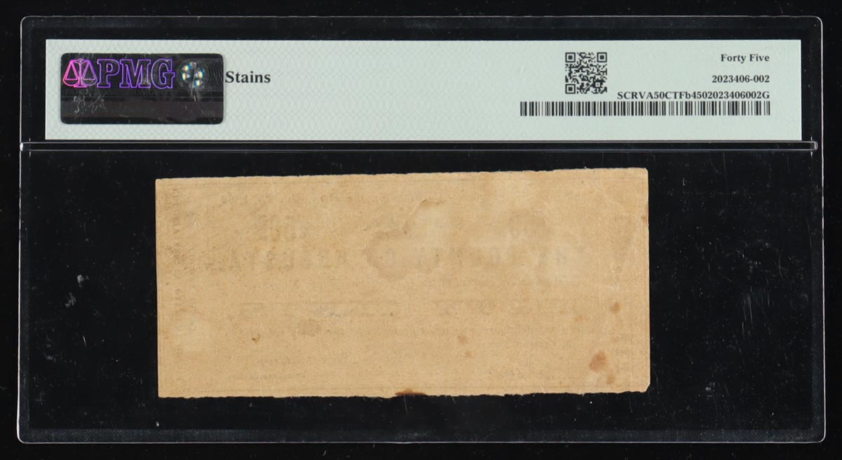 1862 Virginia 50 Cents Treasury Note - County of Augusta, Staunton, VA (PMG Choice Extremely Fine 45) at PristineAuction.com 1862 Virginia 50 Cents Treasury Note - County of Augusta, Staunton, VA (PMG Choice Extremely Fine 45) at PristineAuction.com