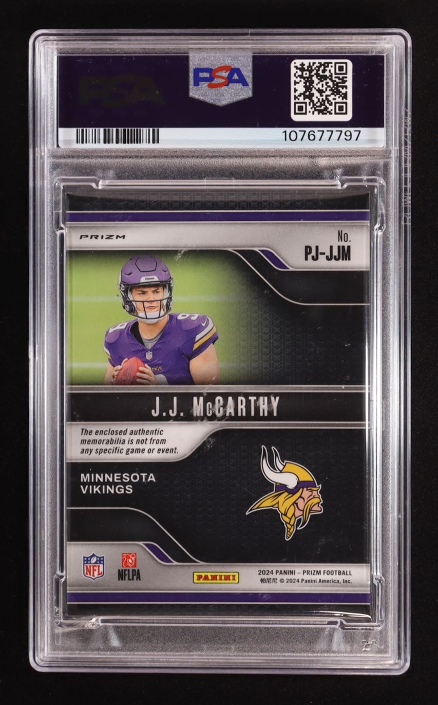 JJ McCarthy 2024 Panini Prizm Premier Jerseys Neon Green Pulsar #8 RC (PSA 9) at PristineAuction.com JJ McCarthy 2024 Panini Prizm Premier Jerseys Neon Green Pulsar #8 RC (PSA 9) at PristineAuction.com