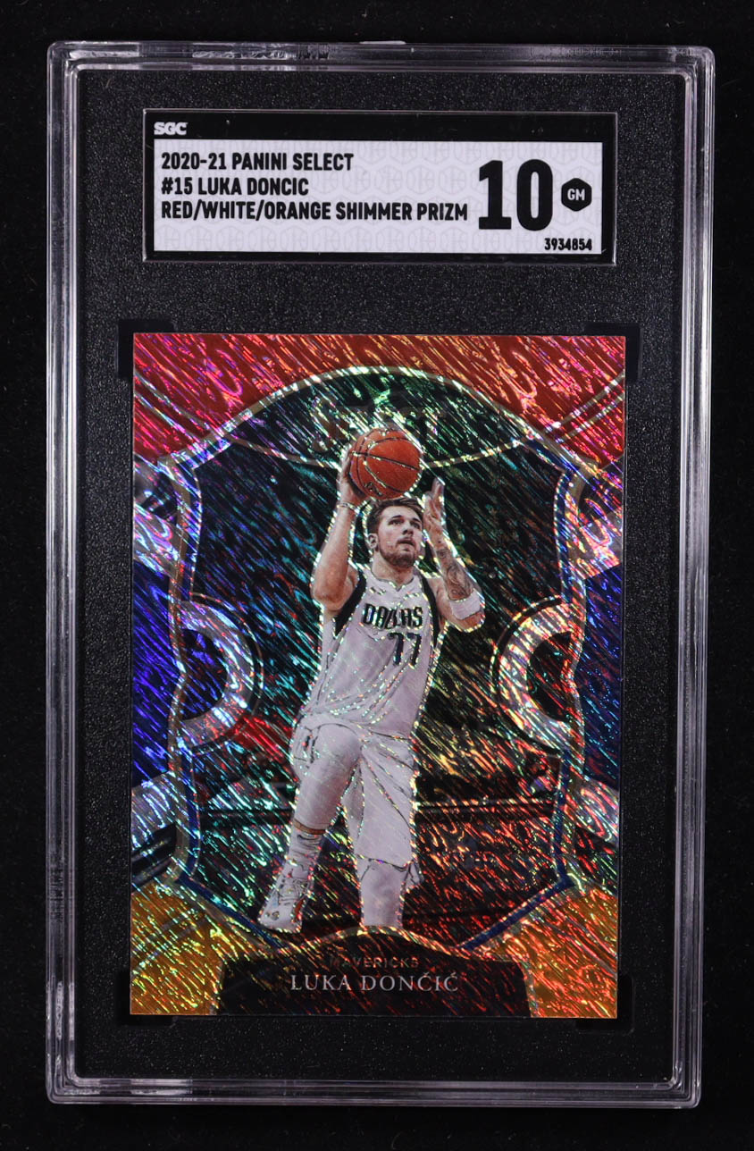 Luka Doncic 2020-21 Select Prizms Red White Orange Shimmer #15 (SGC 10) at PristineAuction.com Luka Doncic 2020-21 Select Prizms Red White Orange Shimmer #15 (SGC 10) at PristineAuction.com