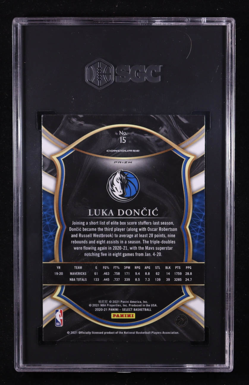 Luka Doncic 2020-21 Select Prizms Red White Orange Shimmer #15 (SGC 10) at PristineAuction.com Luka Doncic 2020-21 Select Prizms Red White Orange Shimmer #15 (SGC 10) at PristineAuction.com
