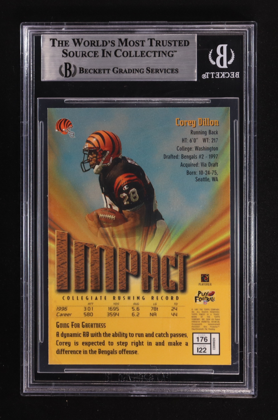 Corey Dillon Signed 1997 Finest #176 RC (BGS Encapsulated) at PristineAuction.com Corey Dillon Signed 1997 Finest #176 RC (BGS Encapsulated) at PristineAuction.com