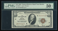 1929 U.S. $10 National Currency Note, Boston - Fr. 1860-A Signed: Jones / Woods (PMG About Uncirculated 50 EPQ) at PristineAuction.com
