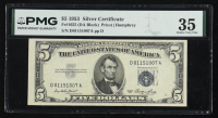 1953 U.S. $5 Silver Certificate, Blue Seal - Fr. 1655 (DA Block) Signed: Priest / Humphrey (PMG Choice Very Fine 35) at PristineAuction.com