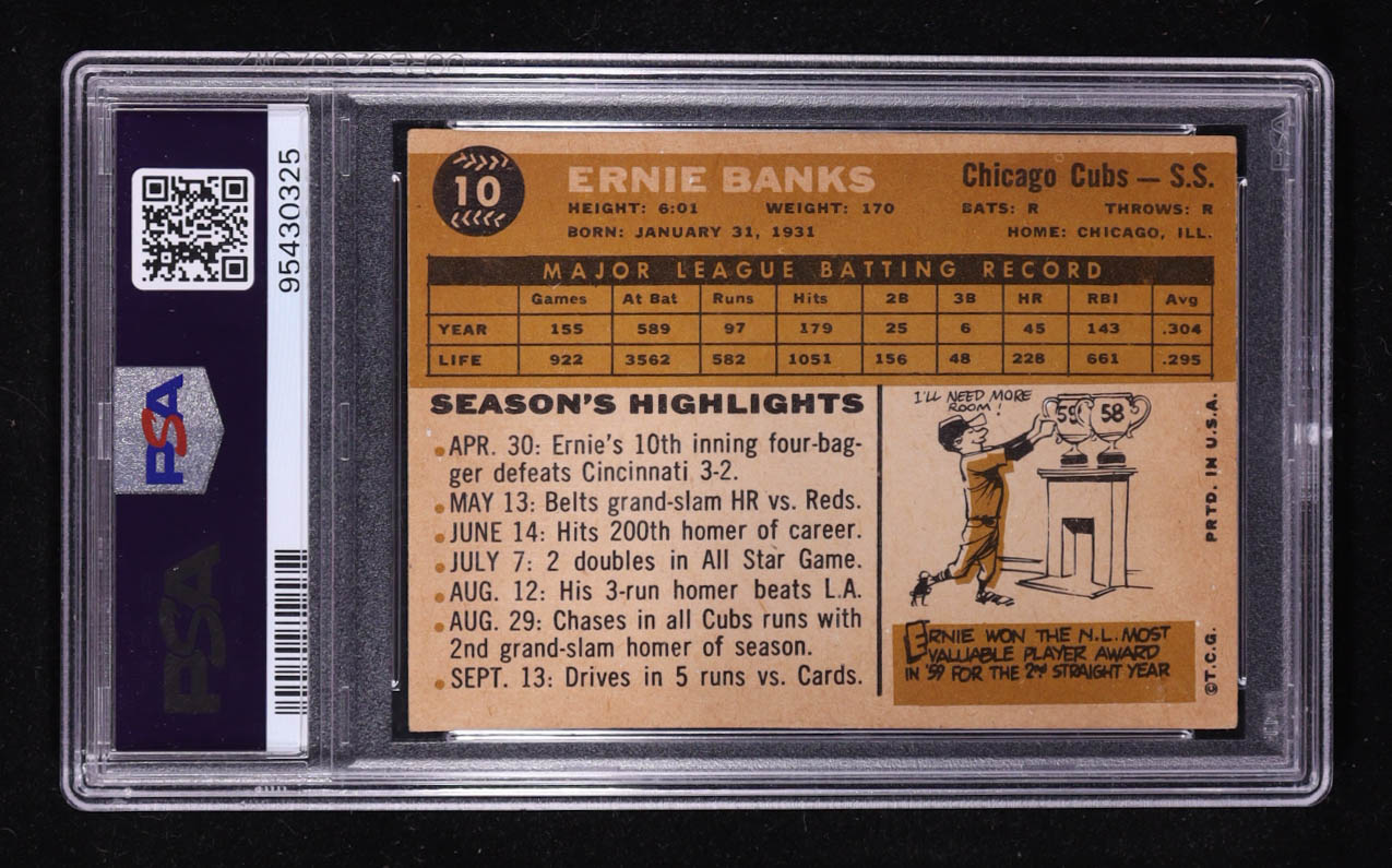 Ernie Banks 1960 Topps #10 (PSA 3) at PristineAuction.com Ernie Banks 1960 Topps #10 (PSA 3) at PristineAuction.com
