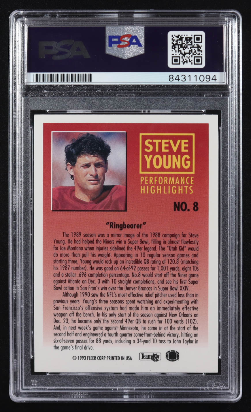 Steve Young Signed 1993 Fleer Performance Highlights (PSA) at PristineAuction.com Steve Young Signed 1993 Fleer Performance Highlights (PSA) at PristineAuction.com